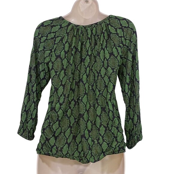 Michael Michael Kors Green Snake Print Knit Top Women Size P 3/4 Sleeve Pullover - Picture 5 of 11
